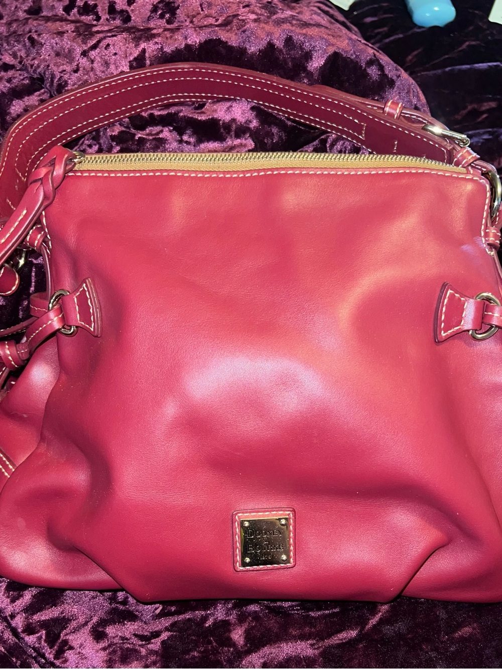 Dooney & Bourke Red Leather Shoulder Bag with Gold Hardware